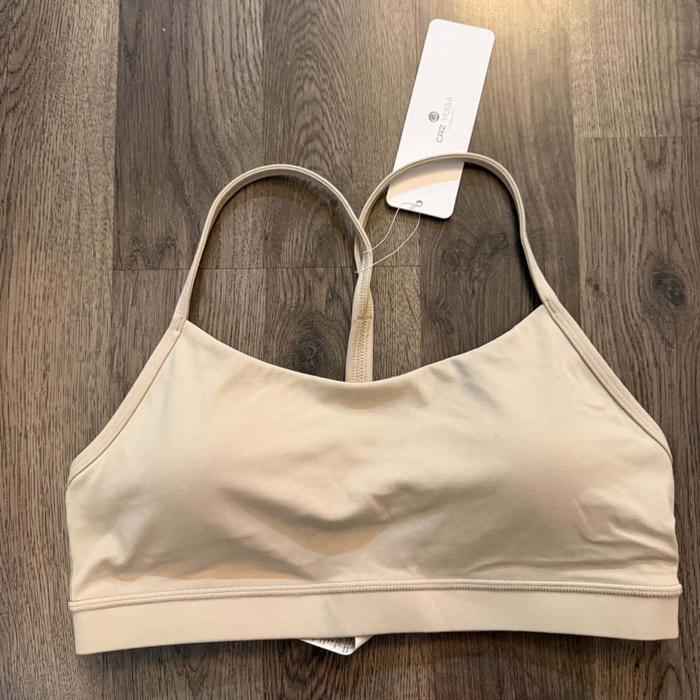 CRZ YOGA Butterluxe Racerback Sports Bra - Almond/Beige - Size L